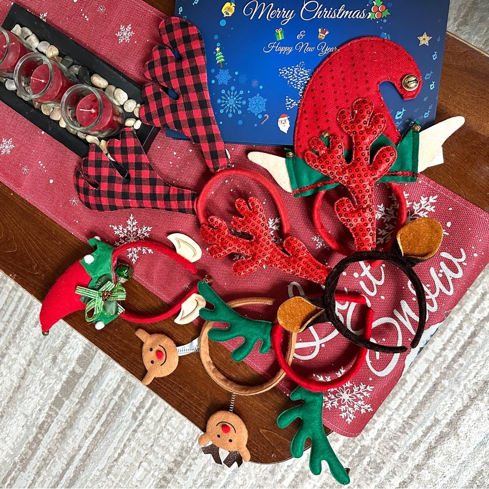 Kids Christmas Reindeer Elf Headbands Set of 6 Holiday Party Costume Accessories - Picture 2 of 5